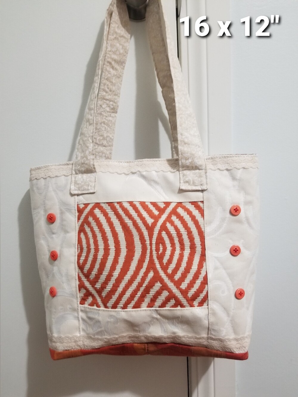 Shoulder Tote Bag Market Bag Handbag Purse Handmade Orange Cream Quilted Nwtag